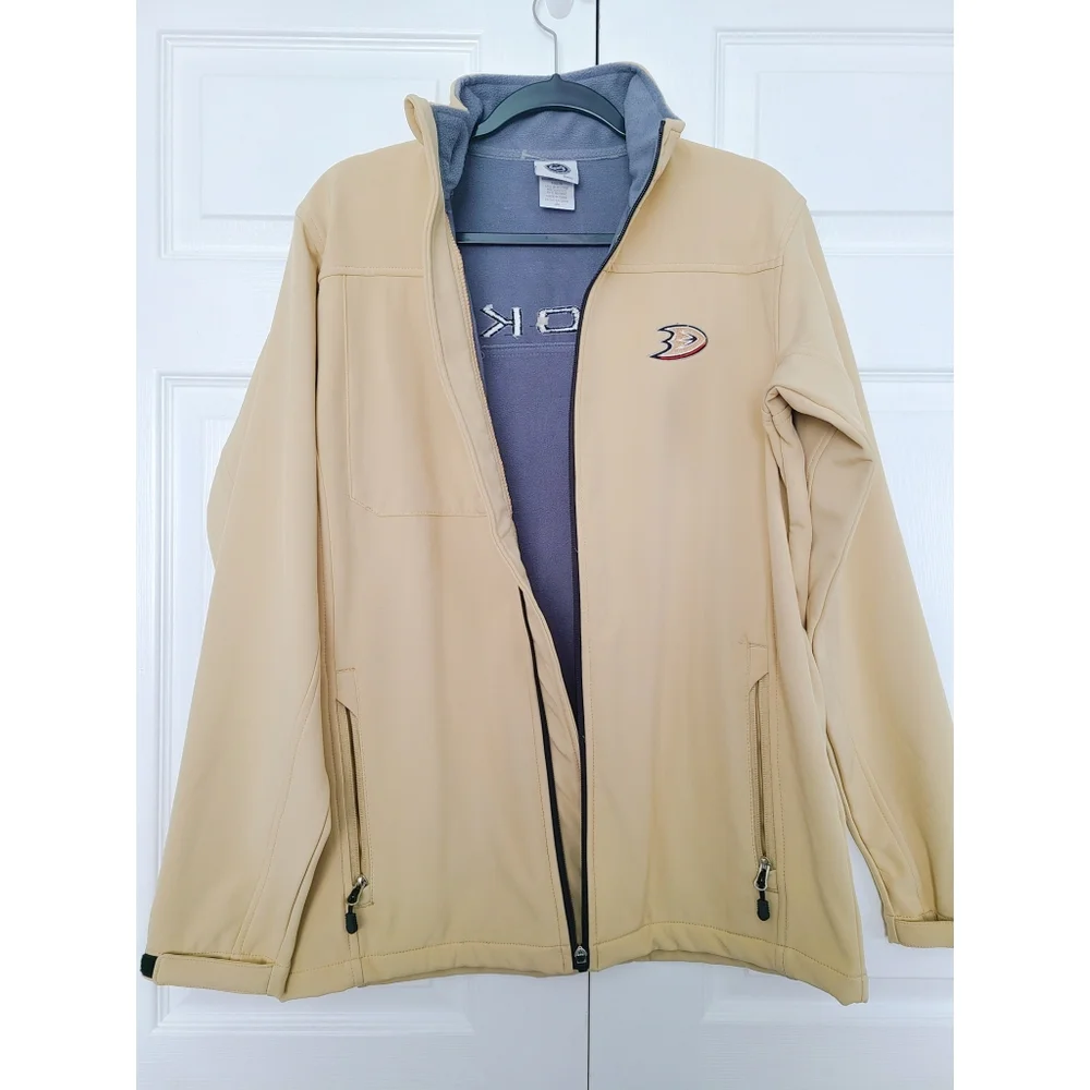 NHL Anaheim Ducks Hockey Fleece Lined Zip-up Tan Athletic Embroider Logo Jacket